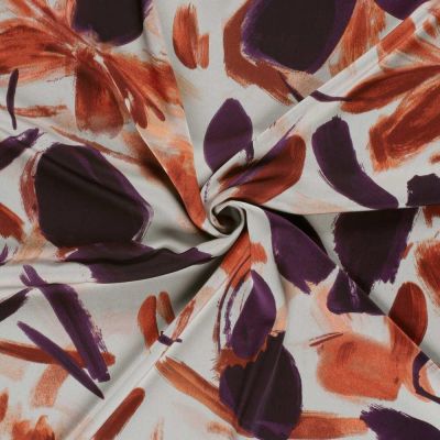 Tissu Satin Duchesse Domitille fleurs Violettes sur fond Blanc - Par 10 cm