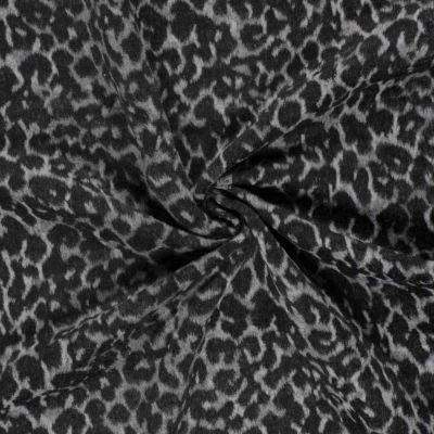 Tissu Jacquard toucher laine Éris léopard Noir sur fond Gris clair - Par 10 cm