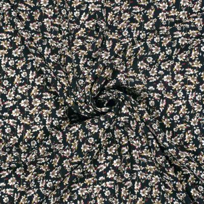 Tissu crêpe de viscose Lurex Sandi Fleuris sur fond Bleu nuit - Par 10 cm