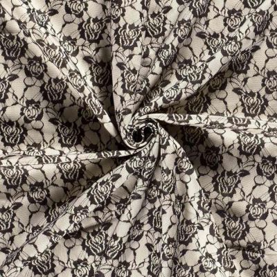 Tissu Jersey Milano Lace Fleuris sur fond Crème - Par 10 cm