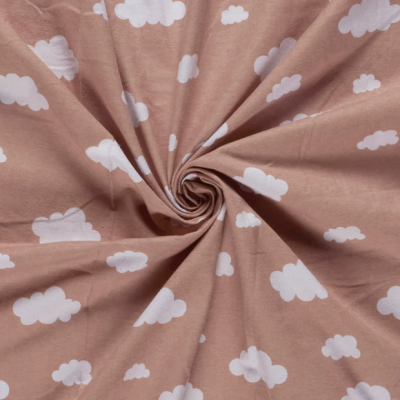 Tissu Flanelle de Coton Capucine nuages Blancs sur fond Vieux rose - Par 10 cm