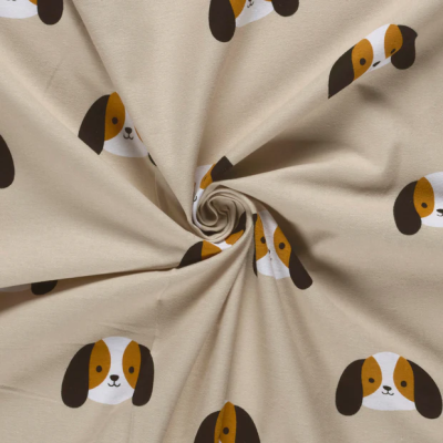 Tissu Flanelle de Coton Loulou petits chiots sur fond Beige - Par 10 cm