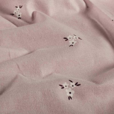 Tissu Flanelle de Coton Lina bouquets floraux Blanc sur fond Rose poudré - Par 10 cm