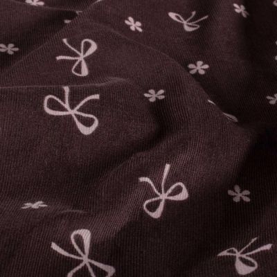 Tissu Velours milleraies Isaé noeuds Roses sur fond Prune foncé - Par 10 cm