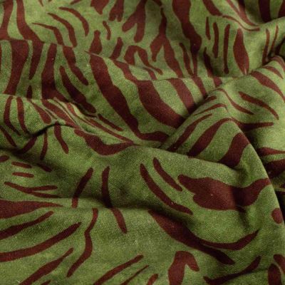 Tissu Sweat léger French Terry Léon extensible zébré Brun sur fond Vert kaki - Par 10 cm