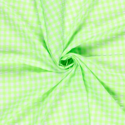 Tissu Coton Seersucker carreaux Vichy sur fond Vert fluo - Par 10 cm