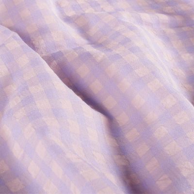 Tissu Coton Seersucker carreaux Vichy sur fond Lilas - Par 10 cm