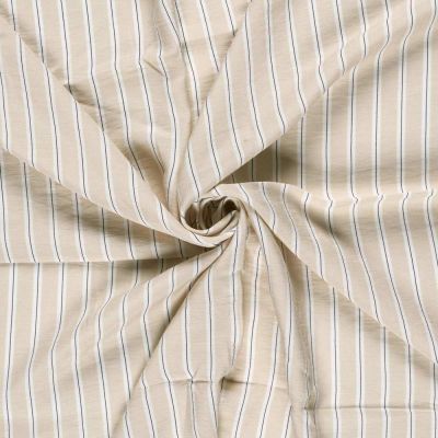 Tissu Crêpe de Viscose Basile fines rayures sur fond Beige - Par 10 cm