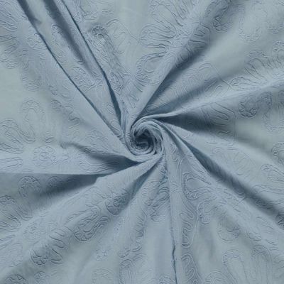 Tissu Coton brodé Adriana grandes fleurs sur fond Bleu ancien - Par 10 cm