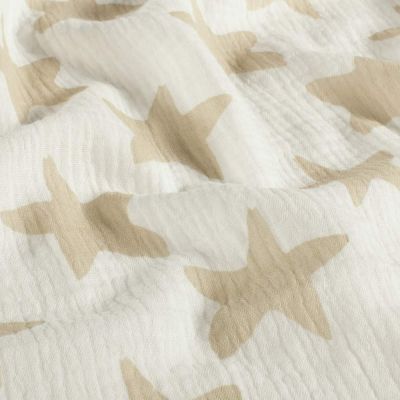 Tissu Double gaze de Coton Etoiles écrues sur fond Ecru - Par 10 cm