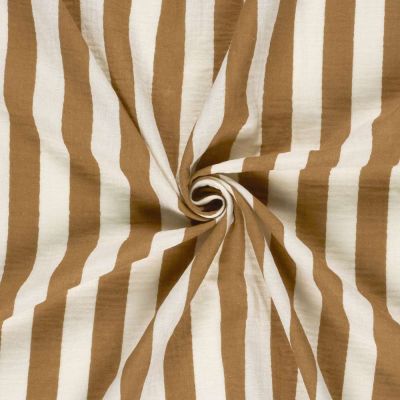 Tissu Double Gaze de Coton Rayé Brique sur fond Blanc - Par 10 cm
