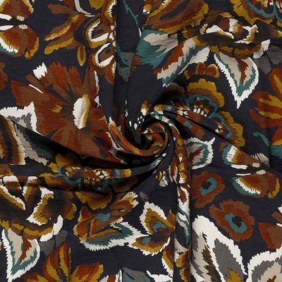 Tissu Crêpe de Viscose Clara fleurs sur fond Bleu marine - Par 10 cm