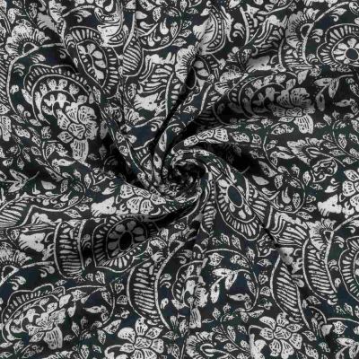 Tissu Crêpe de Viscose Motif abstrait sur fond Bleu marine - Par 10 cm