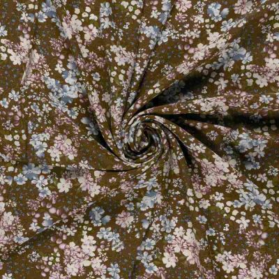 Tissu Viscose imprimé Manon fleurs sur fond Marron - Par 10 cm
