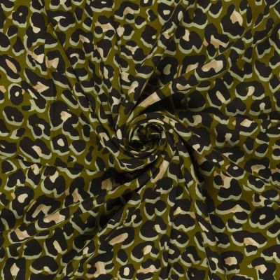 Tissu Viscose imprimé Joana motif léopard sur fond Vert kaki - Par 10 cm