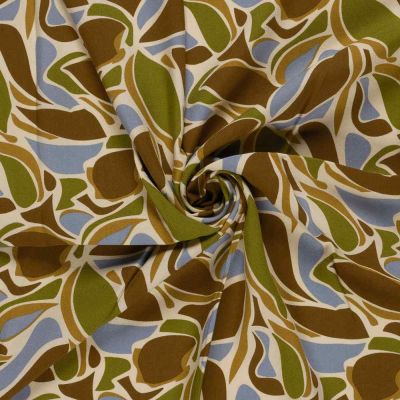 Tissu Viscose twill Cléo inspiration végétale sur fond Marron - Par 10 cm