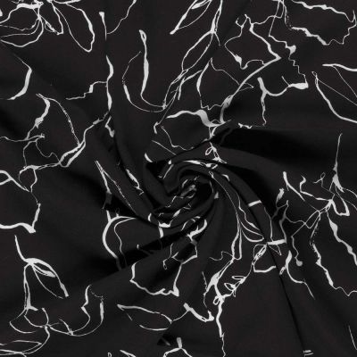 Tissu Viscose twill Iris végétal abstrait sur fond Noir - Par 10 cm