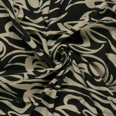 Tissu Viscose twill Pia arabesques sur fond Noir - Par 10 cm
