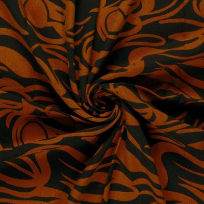 Tissu Viscose twill Pia arabesques sur fond Rouille - Par 10 cm