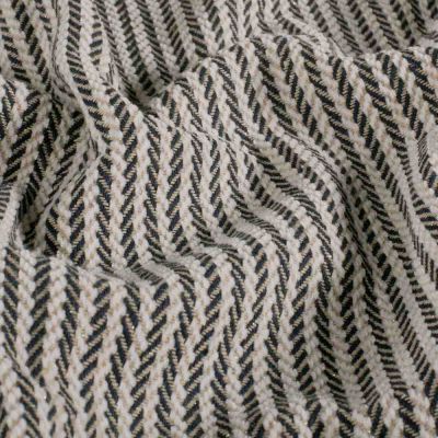 Tissu Jacquard rayé Lurex chevrons sur fond Bleu indigo - Par 10 cm