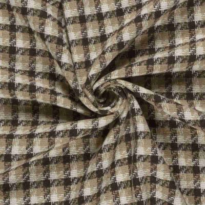 Tissu Jacquard toucher laine damier Beige et Ecru sur fond Marron foncé - Par 10 cm