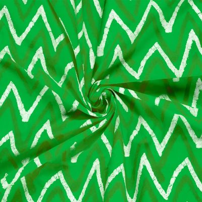 Tissu Voile de Coton Batik Zigzag Blanc sur fond Vert citron - Par 10 cm