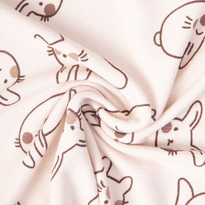 Tissu Jersey French terry Crêpe Noé doudou lapin sur fond Ecru - Par 10 cm