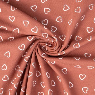 Tissu Jersey Coton Charlie petits cœurs sur fond Vieux rose - Par 10 cm