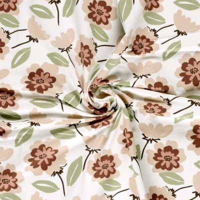 Tissu Sweat léger French Terry Eden fleuri sur fond Ecru - Par 10 cm