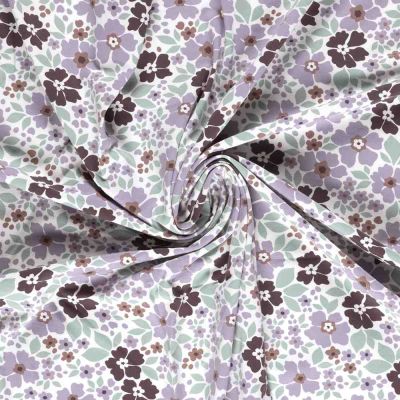 Tissu Jersey Coton imprimé Eden petites fleurs sur fond Blanc cassé - Par 10 cm