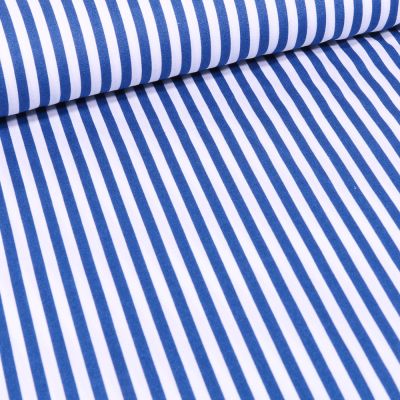 Tissu Coton imprimé Rayures 5 mm bleu roi sur fond Blanc - Par 10 cm