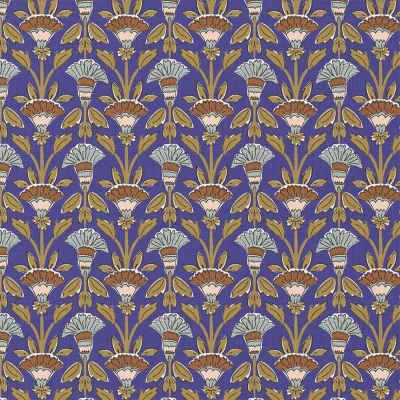 Tissu Coton imprimé Marisa fleurs Ocre sur fond Violet - Par 10 cm