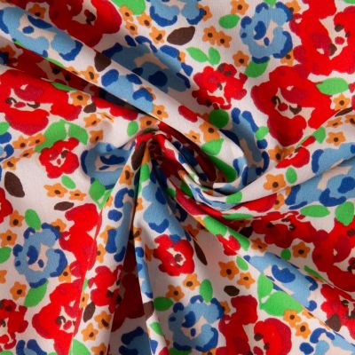 Tissu Coton imprimé Arty Fleuris Odalie sur fond Ecru - Par 10 cm