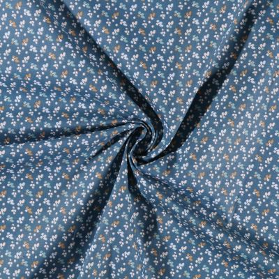 Tissu Coton imprimé  Arty Pétales Marrons bleus et beiges sur fond Bleu pétrole - Par 10 cm
