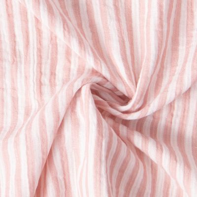 Tissu Double gaze de Coton Gipsy Rayé Vieux rose sur fond Blanc cassé - Par 10 cm