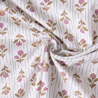 Tissu Coton imprimé Arty Fleuris rayé Aesa sur fond Ecru - Par 10 cm