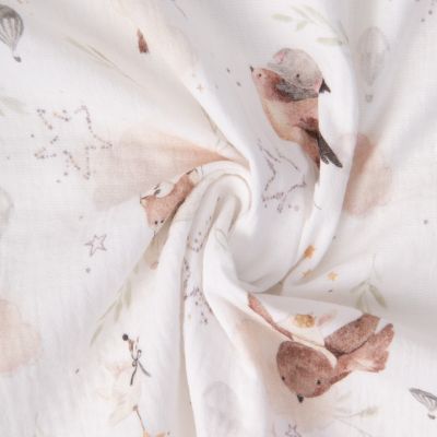 Tissu Double gaze de Coton Alya sur fond Blanc - Par 10 cm