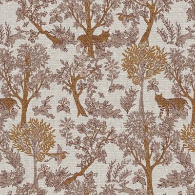 Tissu Coton demi natté Arboisie marron sur fond Ecru - Par 10 cm