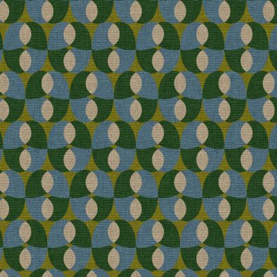 Tissu Toile de Coton Canvas Bochin vert sur fond Bleu - Par 10 cm