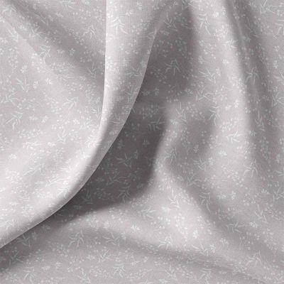 Tissu Coton imprimé floral  Luniva blanc sur fond Gris perle - Par 10 cm