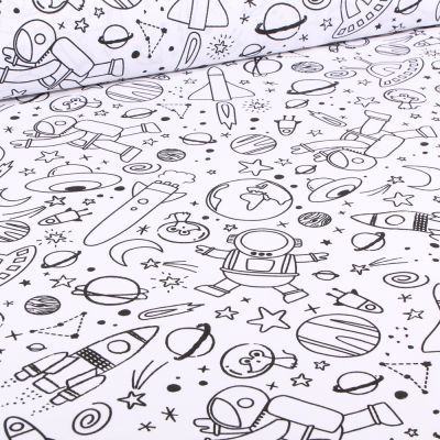 Tissu Coton à colorier Arty Cosmicolo sur fond Blanc - Par 10 cm