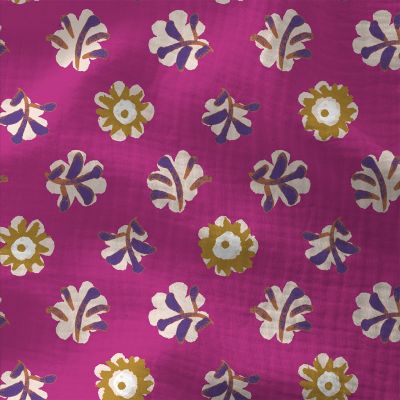 Tissu Double gaze Coton Daia fleuris sur fond Violine - Par 10 cm