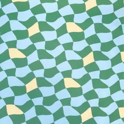 Tissu Imperméable déperlant Damino vert sur fond Bleu - Par 10 cm