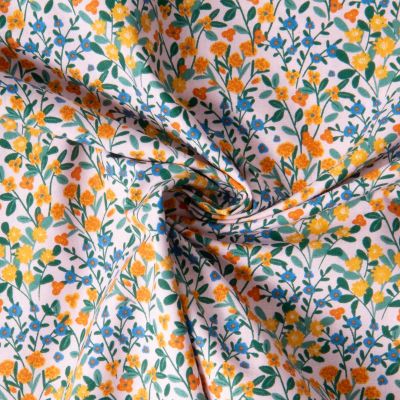 Tissu Coton imprimé Arty Fleuris Deniz sur fond Rose pastel - Par 10 cm