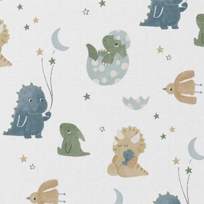 Tissu Coton imprimé Drax vert et bleu sur fond Blanc - Par 10 cm