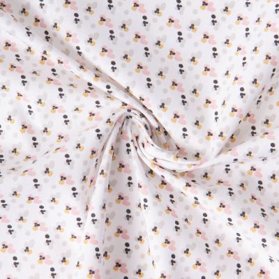 Tissu Coton imprimé Fimoa motifs abstraits rose pâle, jaune et noir sur fond Blanc - Par Coupon de 3m