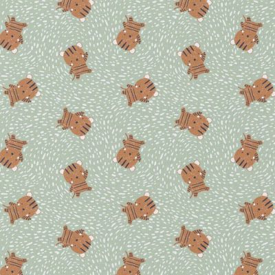 Tissu Coton enduit Groux oursons sur fond Vert amande - Par 10 cm