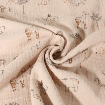 Tissu Double gaze Coton Ituri animaux sur fond Blanc - Par 10 cm