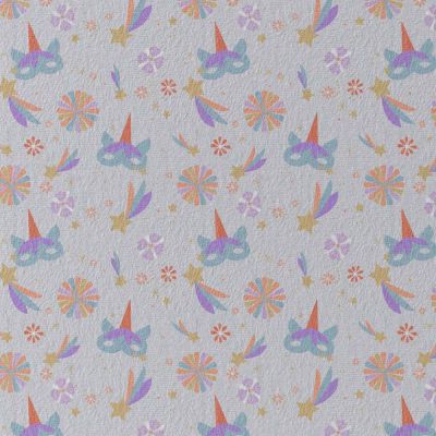 Tissu Jersey Coton Masques carnaval sur fond Bleu ciel - Par 10 cm