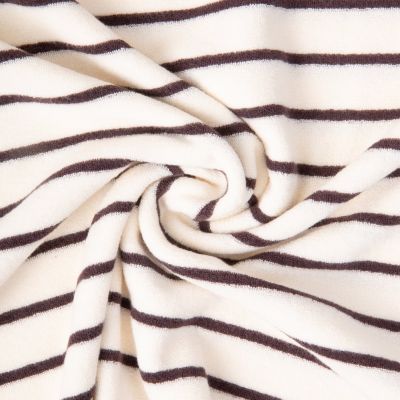 Tissu Jersey Eponge rayures Marron sur fond Ecru - Par 10 cm